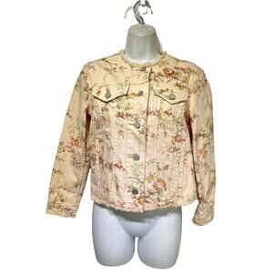 la vie rebecca taylor belle bouquet floral raw hem floral denim jacket Size XS
